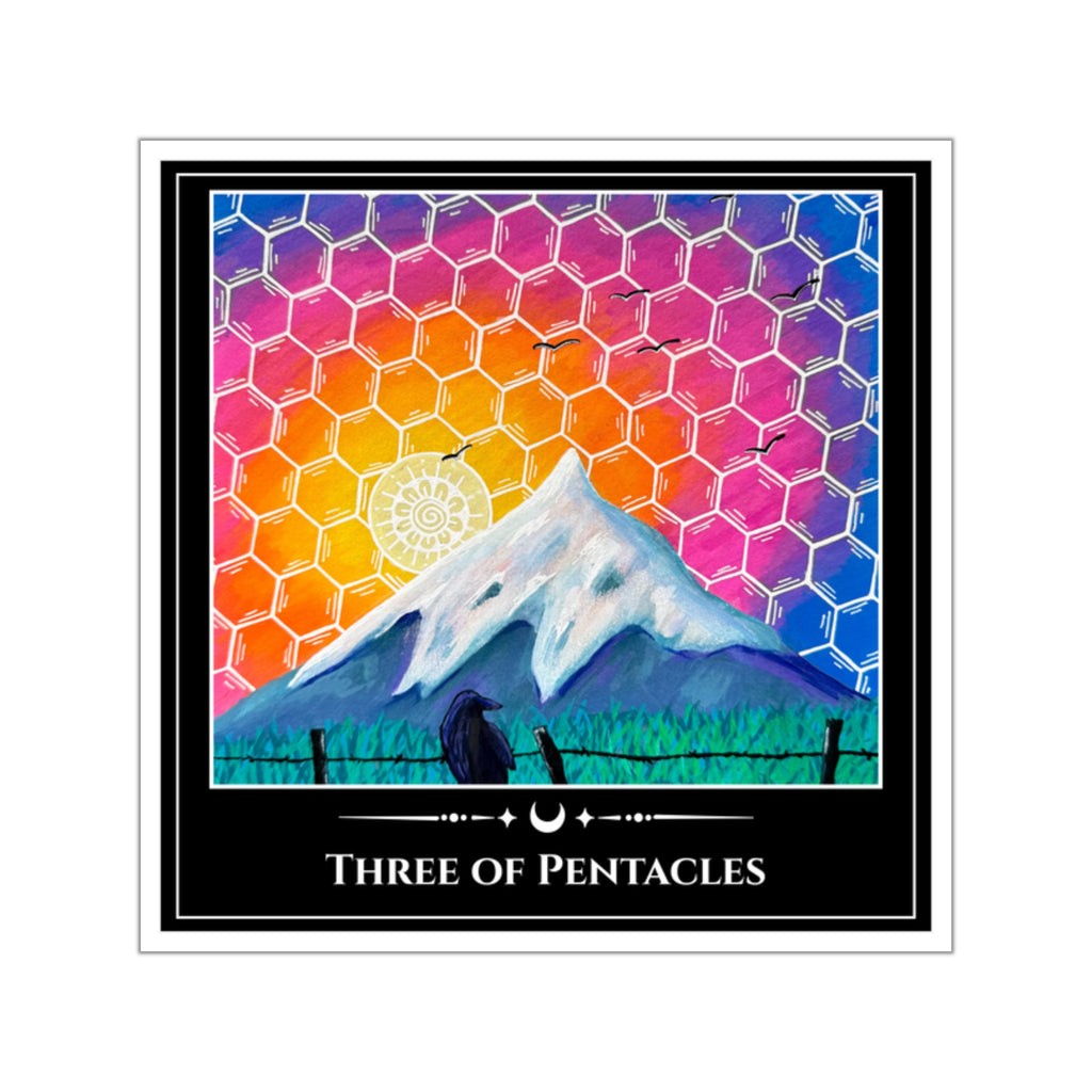 Three of Pentacles — Mountain Mosaic Tarot Art Vinyl Sticker