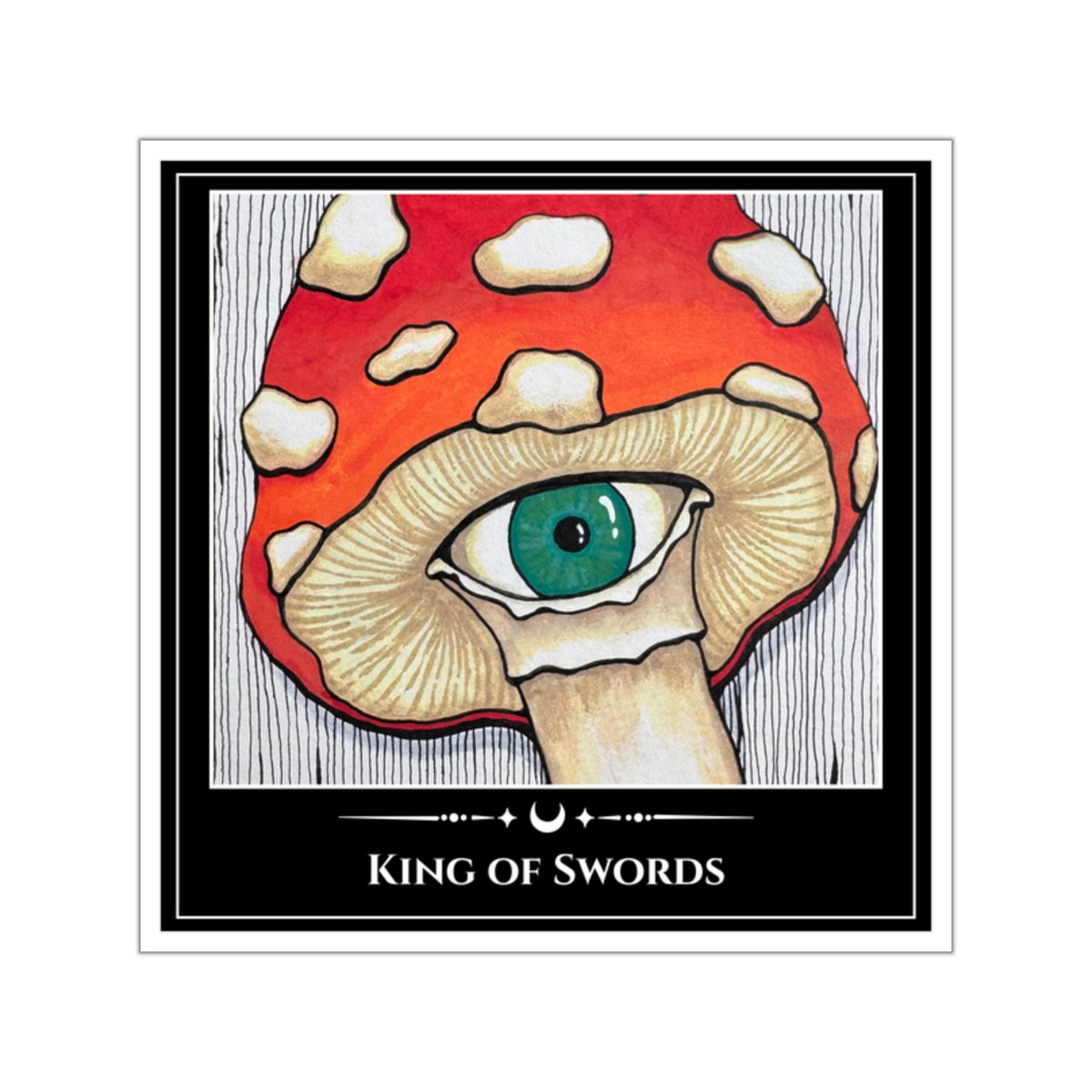 King of Swords — Seeing Mushroom Tarot Art Vinyl Sticker
