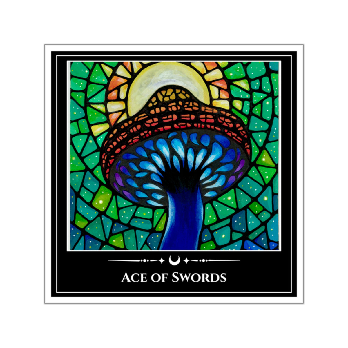 Ace of Swords — Illuminated Mushroom Tarot Art Vinyl Sticker