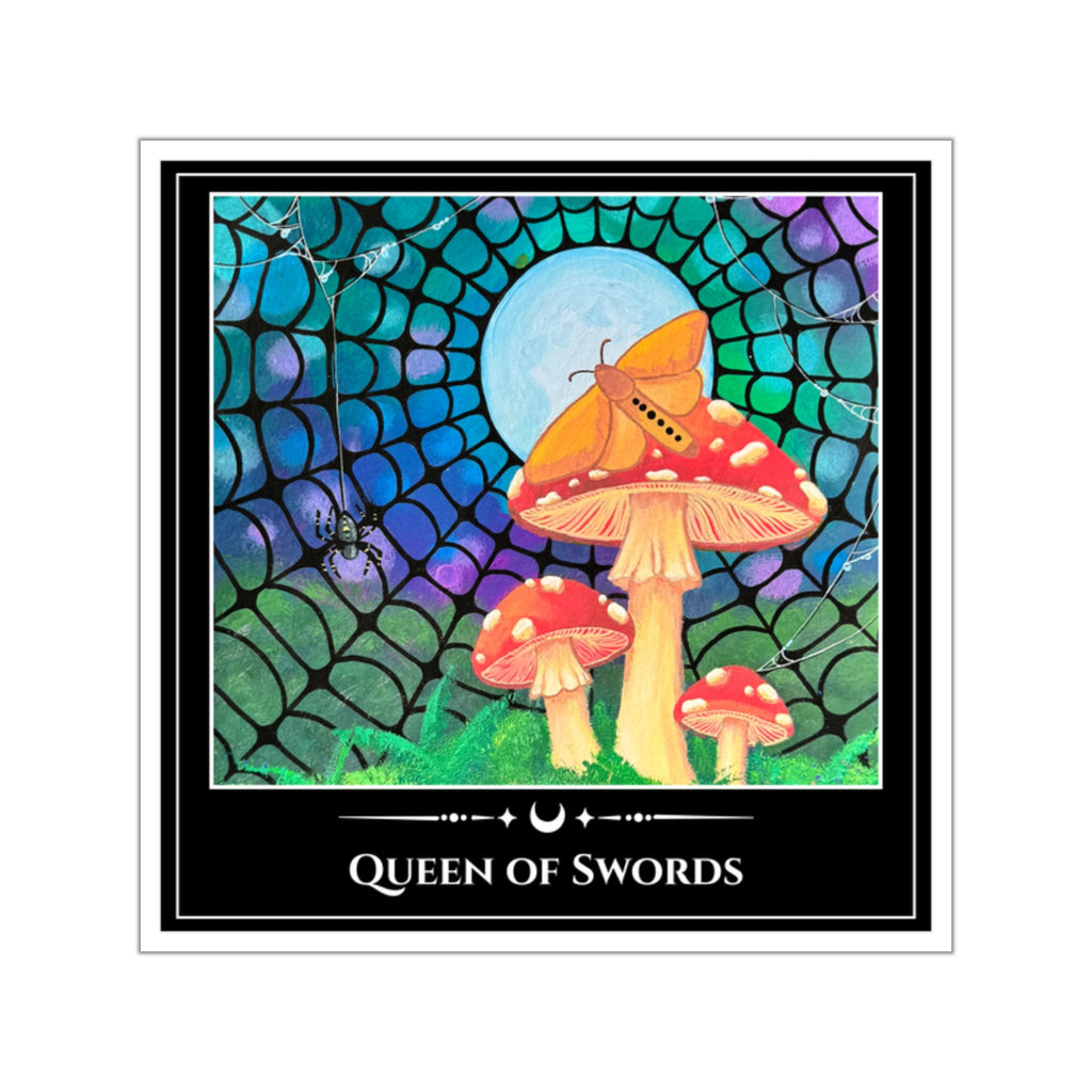 Queen of Swords — Moonlit Mushrooms Tarot Art Vinyl Sticker