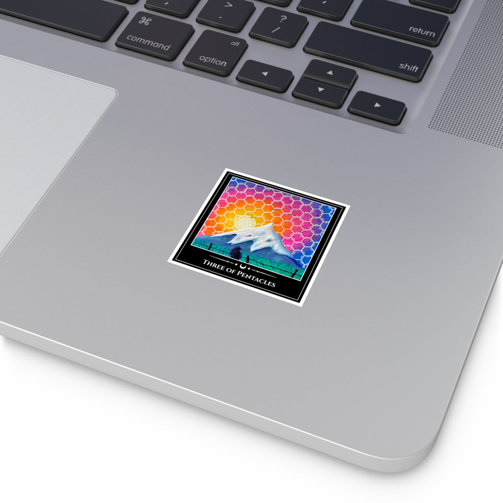 Three of Pentacles — Mountain Mosaic Tarot Art Vinyl Sticker