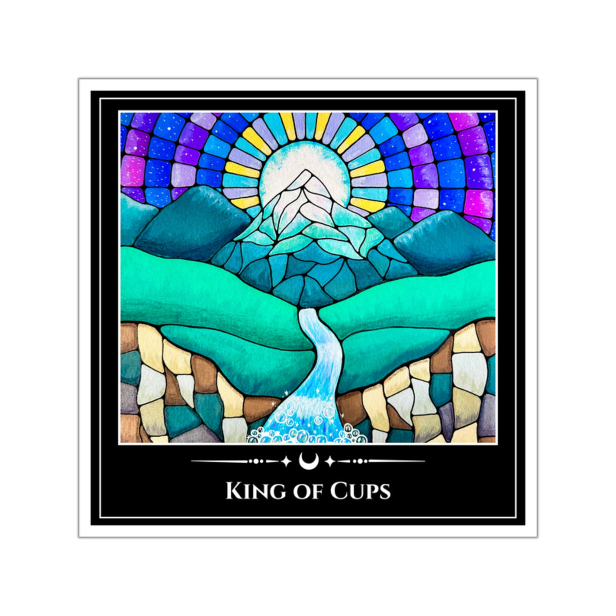 King of Cups — Mountain River Tarot Art Vinyl Sticker