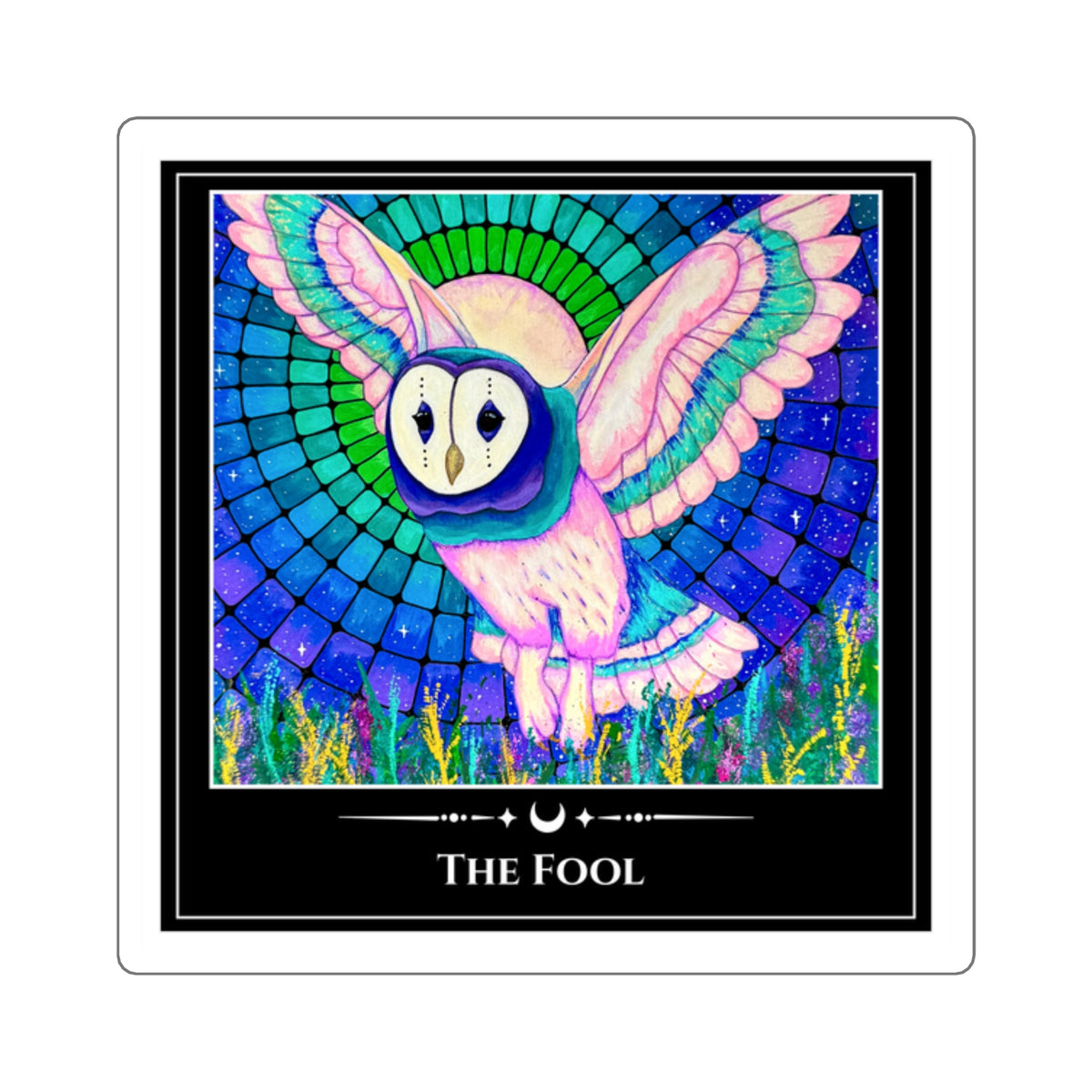 The Fool — Owl Tarot Art Square Sticker
