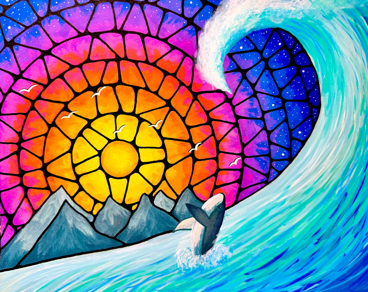 Ride the Wave — original 9 x 12 acrylic and pen artwork by Hope Moreno