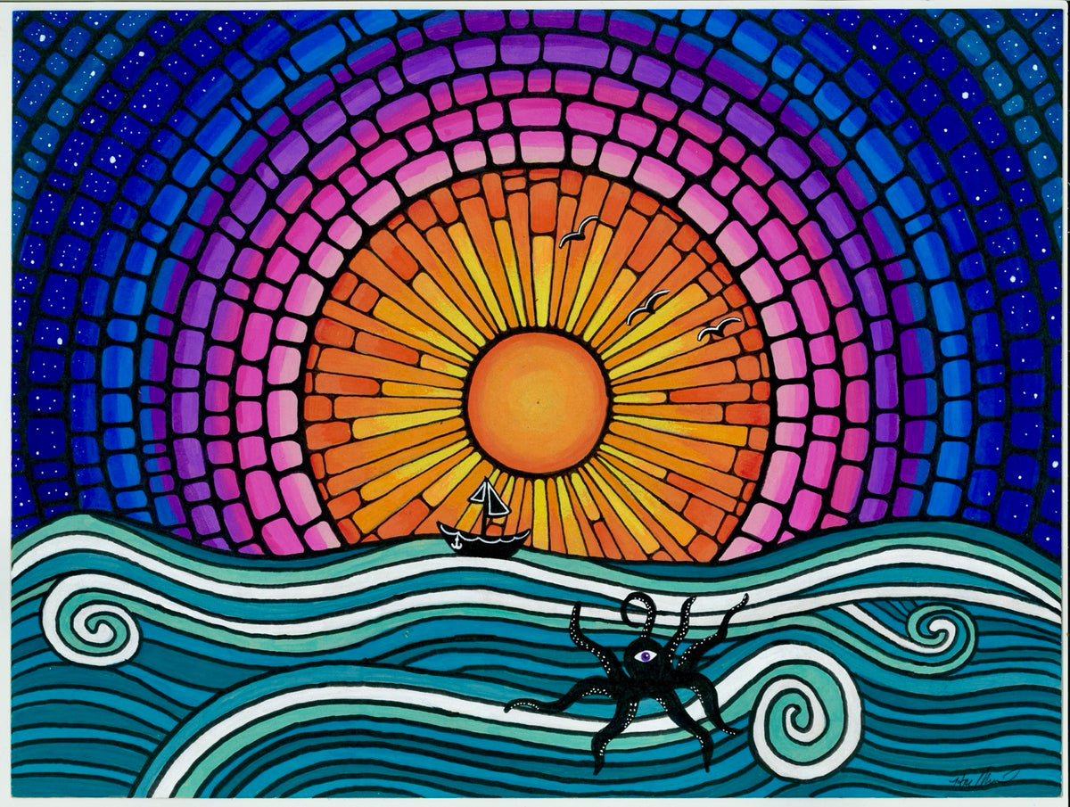 The Journey — original 9 x 12 acrylic and pen artwork by Hope Moreno